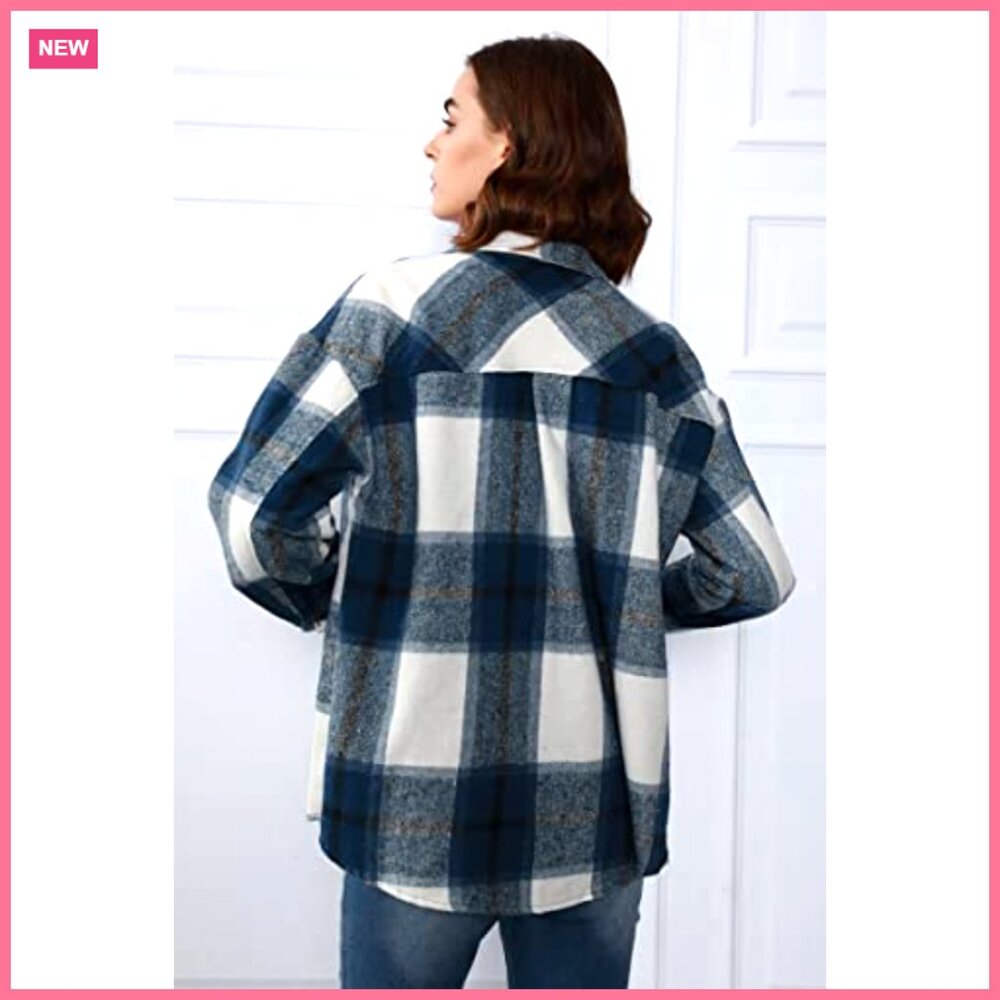 Polyester Flannel Shacket Plaid Button Down Long … - image 4